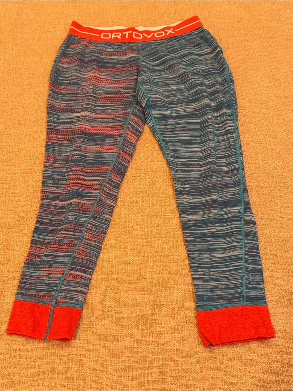 100% Merino 3/4 length Women's Blue & coral Base Layer perfect for fall / winter